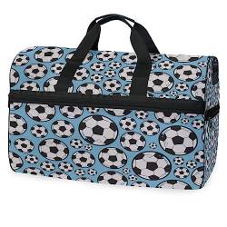 Fußballball Cartoon Blau Sporttasche Badetasche mit Schuhfach Reisetaschen Handtasche für Reisen Frauen Mädchen Männer von KAAVIYO