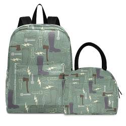 Graue Abstrakte Kunst Büchertasche Lunchpaket Set Schulter Rucksacks Bookbag Kinderrucksack Isolierte Lunchbox-Tasche für Mädchen Jungs von KAAVIYO