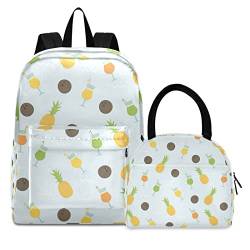 KAAVIYO Ananas Kunst Obst Büchertasche Lunchpaket Set Schulter Rucksacks Bookbag Kinderrucksack Isolierte Lunchbox-Tasche für Mädchen Jungs von KAAVIYO
