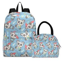KAAVIYO Blaues Pandababy Büchertasche Lunchpaket Set Schulter Rucksacks Bookbag Kinderrucksack Isolierte Lunchbox-Tasche für Mädchen Jungs von KAAVIYO