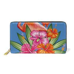 KAAVIYO Blume Hübscher Blauer Flamingo Leder Brieftasche Reißverschluss Geldbörse Telefon Kreditkartenetui Portemonnaie Wallet für Frauen Mädchen Männer von KAAVIYO