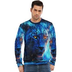 KAAVIYO Cooler Blauer Gepard Herren Rundhals Sweatshirt Langarm Hoodie Pullover Langarm Sweatshirt T-Shirt Tops Rundhalspullover für Teenager von KAAVIYO