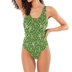 KAAVIYO Grasgrüne Blumenkunst Badeanzug Damen Badeanzüge Einteilier Bademode Sportlich Schwimmanzug Monokini für Mädchen von KAAVIYO