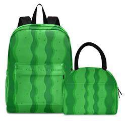 KAAVIYO Grüne Früchte Der Wassermelone Büchertasche Lunchpaket Set Schulter Rucksacks Bookbag Kinderrucksack Isolierte Lunchbox-Tasche für Mädchen Jungs von KAAVIYO