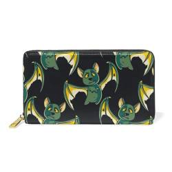 KAAVIYO Halloween-Fledermaus-Cartoon-Tier Leder Brieftasche Reißverschluss Geldbörse Telefon Kreditkartenetui Portemonnaie Wallet für Frauen Mädchen Männer von KAAVIYO