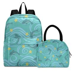 KAAVIYO Seedelfinblume Büchertasche Lunchpaket Set Schulter Rucksacks Bookbag Kinderrucksack Isolierte Lunchbox-Tasche für Mädchen Jungs von KAAVIYO