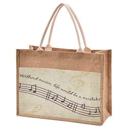 KAAVIYO Vintage Schöne Musik Tragetasche Aus Jute Einkaufstasche Wiederverwendbare Tragbare Aufbewahrung Handtasche für Frauen Mädchen von KAAVIYO