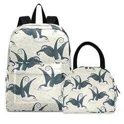 KAAVIYO Vögel Süße Kunst Büchertasche Lunchpaket Set Schulter Rucksacks Bookbag Kinderrucksack Isolierte Lunchbox-Tasche für Mädchen Jungs von KAAVIYO