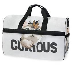 Katze Schmetterling Süßes Tier Sporttasche Badetasche mit Schuhfach Reisetaschen Handtasche für Reisen Frauen Mädchen Männer von KAAVIYO