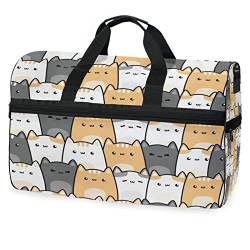 Katze Tier Niedlich Cartoon Kätzchen Sporttasche Badetasche mit Schuhfach Reisetaschen Handtasche für Reisen Frauen Mädchen Männer von KAAVIYO