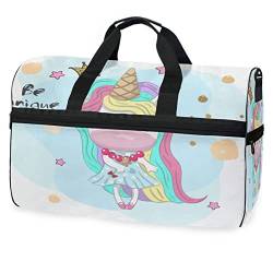 Mädchen Einhorn Tier Niedlich Sporttasche Badetasche mit Schuhfach Reisetaschen Handtasche für Reisen Frauen Mädchen Männer von KAAVIYO