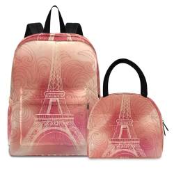 Pariser Eiffelturm Büchertasche Lunchpaket Set Schulter Rucksacks Bookbag Kinderrucksack Isolierte Lunchbox-Tasche für Mädchen Jungs von KAAVIYO