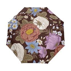 Retro-Blume Hell Floral Regenschirm Taschenschirm Auf-Zu Automatik Schirme Winddicht Leicht Kompakt UV-Schutz Reise Schirm für Jungen Mädchen Strand Frauen von KAAVIYO