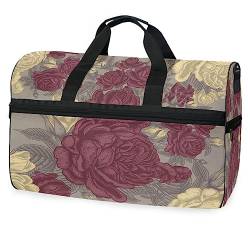 Retro Rote Blume Blumen Sporttasche Badetasche mit Schuhfach Reisetaschen Handtasche für Reisen Frauen Mädchen Männer von KAAVIYO