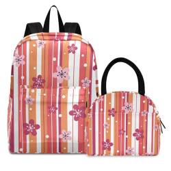 Rosa Blumenkunst Büchertasche Lunchpaket Set Schulter Rucksacks Bookbag Kinderrucksack Isolierte Lunchbox-Tasche für Mädchen Jungs von KAAVIYO