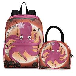 Rosa Cartoon-Mond Büchertasche Lunchpaket Set Schulter Rucksacks Bookbag Kinderrucksack Isolierte Lunchbox-Tasche für Mädchen Jungs von KAAVIYO