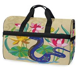 Schlange Lotusblatt Blume Sporttasche Badetasche mit Schuhfach Reisetaschen Handtasche für Reisen Frauen Mädchen Männer von KAAVIYO