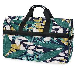 Schwarze Pflanzenblätter Tropisch Sporttasche Badetasche mit Schuhfach Reisetaschen Handtasche für Reisen Frauen Mädchen Männer von KAAVIYO