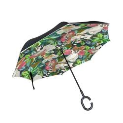Tier Blumen Pflanze Blumen Invertierter Regenschirm UV-Schutz Winddichter Umbrella Invertiert Schirm Kompakt Umkehren Schirme für Auto Jungen Mädchen Reise Strand Frauen von KAAVIYO