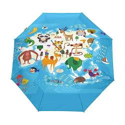 Tierkarikatur Süßes Meer Regenschirm Taschenschirm Auf-Zu Automatik Schirme Winddicht Leicht Kompakt UV-Schutz Reise Schirm für Jungen Mädchen Strand Frauen von KAAVIYO