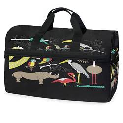 Tierwelt Schwarz Cartoon Sporttasche Badetasche mit Schuhfach Reisetaschen Handtasche für Reisen Frauen Mädchen Männer von KAAVIYO