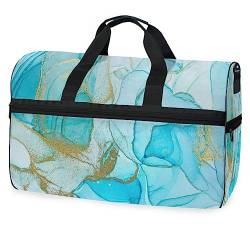 Tintenblauer Aquarellmarmor Sporttasche Badetasche mit Schuhfach Reisetaschen Handtasche für Reisen Frauen Mädchen Männer von KAAVIYO