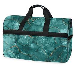 Türkise Marmorsteintinte Sporttasche Badetasche mit Schuhfach Reisetaschen Handtasche für Reisen Frauen Mädchen Männer von KAAVIYO