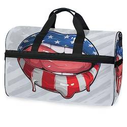 Usa Lippen Amerikanische Flagge Sporttasche Badetasche mit Schuhfach Reisetaschen Handtasche für Reisen Frauen Mädchen Männer von KAAVIYO