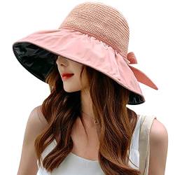 Damen Sonnenhüte mit breiter Krempe UV-Schutz Mesh Strohhut Sommer Faltbar Strandhut UPF 50+, rose von KABAKE