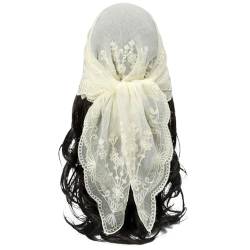 KABAKE Damen Kopftuch mit Blumenstickerei, groß, 80 cm, durchsichtiges Haarband, Bandana für Frauen und Mädchen, Beige, Large von KABAKE