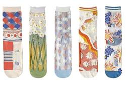 KABELIF 5 Paar Damen Lustige Bunte Socken, Mädchensocken witzige Strümpfe, Blumenmuster Knöchelhohe Socken, Durchsichtige Lässige Socken, Ultradünn Atmungsaktiv Draußen Spitze Socken (5 Paar) von KABELIF
