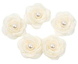 KABELIF 5 Stück Kamelie Blume Brosche mit Perle, Blume Ansteckblume, Blume Haarspange, Blume Haarclip, Blumen Haarnadeln Haarblume Haarblüte DIY Haarschmuck 5.5 CM (Beige) von KABELIF