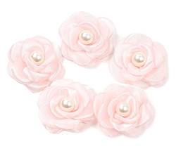 KABELIF 5 Stück Kamelie Blume Brosche mit Perle, Blume Ansteckblume, Blume Haarspange, Blume Haarclip, Blumen Haarnadeln Haarblume Haarblüte DIY Haarschmuck 5.5 CM (Pink) von KABELIF