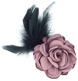 KABELIF Damen Rose Blume Brosche mit Federn, Blume Ansteckblume, Blume Haarspange, Haarclip Blume, Rosen Haarnadeln Haarblume Haarblüte Haarschmuck (Dunkelpink) von KABELIF