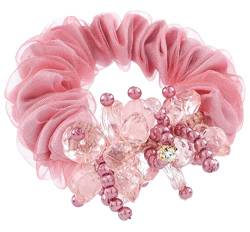 KABELIF Elastisches Haargummis Damen Blumen mit Strass Haarband Gummibänder Haargummi Srunchies Pferdeschwanz-Halter Haar Seile Elegant Haarschmuck (Pink) von KABELIF