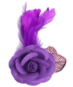 KABELIF Elegant Damen Blume Brosche mit Federn, Blume Ansteckblume, Blume Haarspange, Haarclip Blume, Blumen Haarnadeln Haarblume Haarblüte Haarschmuck (Lila) von KABELIF