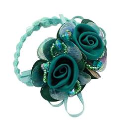 KABELIF Haargummis Blumen mit Strass Perlen Elastisches Haarband Haargummi Srunchies Pferdeschwanz-Halter Haar Seile für Frauen Mädchen (Grün) von KABELIF