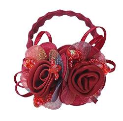 KABELIF Haargummis Blumen mit Strass Perlen Elastisches Haarband Haargummi Srunchies Pferdeschwanz-Halter Haar Seile für Frauen Mädchen (Weinrot) von KABELIF