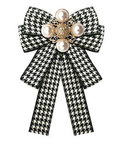 KABELIFE Elegant Schleifenbrosche Perlen Broschen Vintage Broschennadeln Damen Bekleidungs Zubehör (Schwarz-Weiß) von KABELIFE