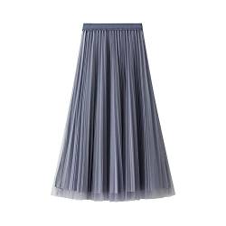 VBHJK Maxi Skirt,Frauen Pure Color Mesh Einfache Mode Sommer High Waist Elastic Stretchy Plissee Basic Casual Midi Maxirock Für Dame Mädchen Party Prom Bürorock, Grau, Einheitsgröße von KADIBEER