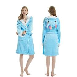 Erwachsene Tier Flanell Bademantel Nachtwäsche Frauen Nachthemd Dickes warmes Gewand Winter Cartoon Plüsch Pyjama-Blauer Pegasus,M von KADJOE