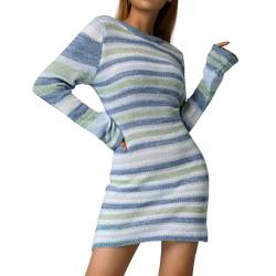 Kleid Langarm Damen Frauen Kleid Pullover Frühling Rundhals Wrapped Tight Club Prom Geburtstag Promi Party Knit-A,S von KADJOE