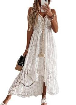 Schnürkleid, weißes Kleid, langes Kleid für Frauen, Sommerkleid, neues Elegantes Strandkleid, locker sitzendes Kleid-Weiß, S von KADJOE