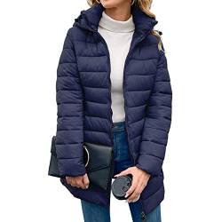 Damen Puffer Jacke Full Zip Langarm Daunenmäntel Gesteppte Komfortjacke mit Taschen (as3, alpha, xx_l, regular, regular, Blau) von KADUNDI