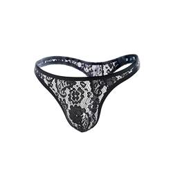 Sissy Clothing Herren Spitze Tanga Sexy Unterwäsche Durchsichtig Tanga G String Transparent Dessous Unterhose T-Back Panties, Schwarz , XXXXL von KAFANYA