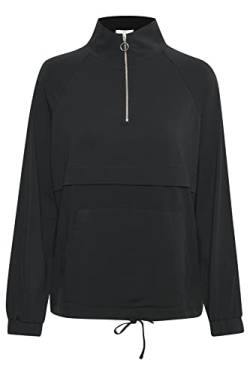 KAFFE Damen, Sweatshirt, mit halbem Reißverschluss und Kragen vorne, Pocket Drawstring Waist Pullover Sweater, Black Deep, 48 von KAFFE