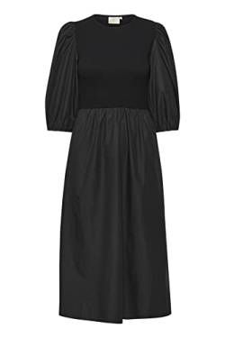 KAFFE Damen Midikleid mit DREI Viertelärmeln, Rundhalsausschnitt, Passform und Flare Kleid, Black Deep, 38 von KAFFE