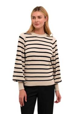 KAFFE KAlizzy Stripe Knit Pullover Damen Strickpullover Langarm Streifen Pullover Pulli Rundhals Feather Gray Melange/Black L von KAFFE