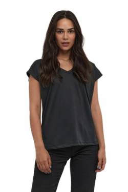 KAFFE T-Shirt KAlise Damen T-Shirt Kurzarm V-Ausschnitt Basic Shirt Washed Black L von KAFFE