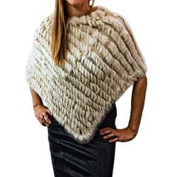 KAISHIN gestrickte echte Pelz-Schals f¨¹r Frauen beil?ufige bunte Ponchos-Damen-Kaninchen-Pelz-Stolen Beige von KAISHIN